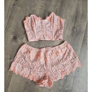 Victoria's Secret Dream Angels Corset Short Lace Set Sz M Floral Cottage Whimsy